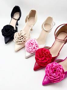 2个优雅布艺玫瑰鞋夹 - 非常适合婚礼、新娘派对和高跟鞋 - 彩色 - 查看 3