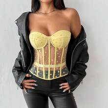 Retro Polka Dot Corset Top Featuring Structured Boning & Clean Silhouette, Versatile Pink & Black Shapewear For Effortless Styling From Seaside Escapes To Daily Wear - 白色 - 查看 3
