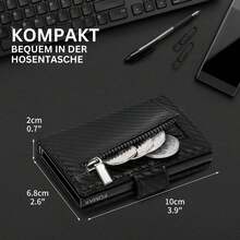 FOMAX Slim Wallet Geldbörse Herren, Portmonee Mini mit Münzfach RFID Schutz, Premium Karten Portemonnaie Geldbeutel Luxus Kartenetui, Carbon-Schwarz - Schwarz - Übersicht 3