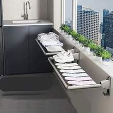 Estante Metálico para Secado de Ropa y Calcetines Tendedero Compacto para Ventana con Ganchos Ajustables y Rejilla de Aluminio - blanco - Ver 3