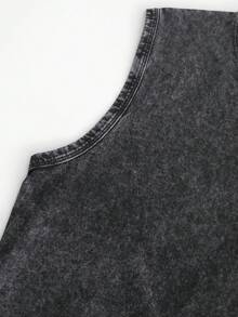 Men's Casual Crew Neck Sleeveless Washed Vest, Made Of 100% Cotton, Perfect For Summer Vacations. Features A Stylish Print And Y2K Street Style. - màu đen - Xem 2