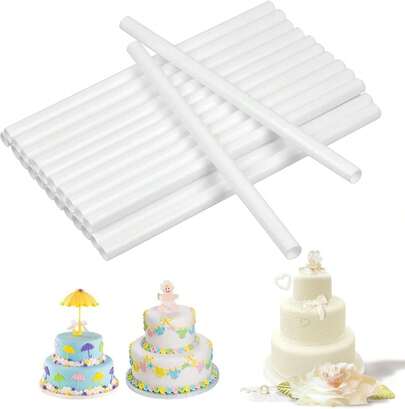 24 pièces Tiges de support en plastique blanc, 0,47 x 9,5 pouces Bâtons de support pour la construction et la décoration de gâteaux à étages et multicouches