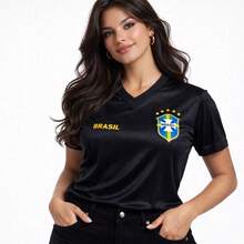 Brazil Women's Baby Look Fan Shirt 2026 - 黑色 - 查看 2