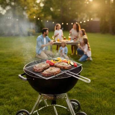 1个户外烧烤架夹 - 不锈钢鱼架，适用于烧烤蔬菜、虾和肉类。便携式金属网架，带把手，非常适合露营和野餐。