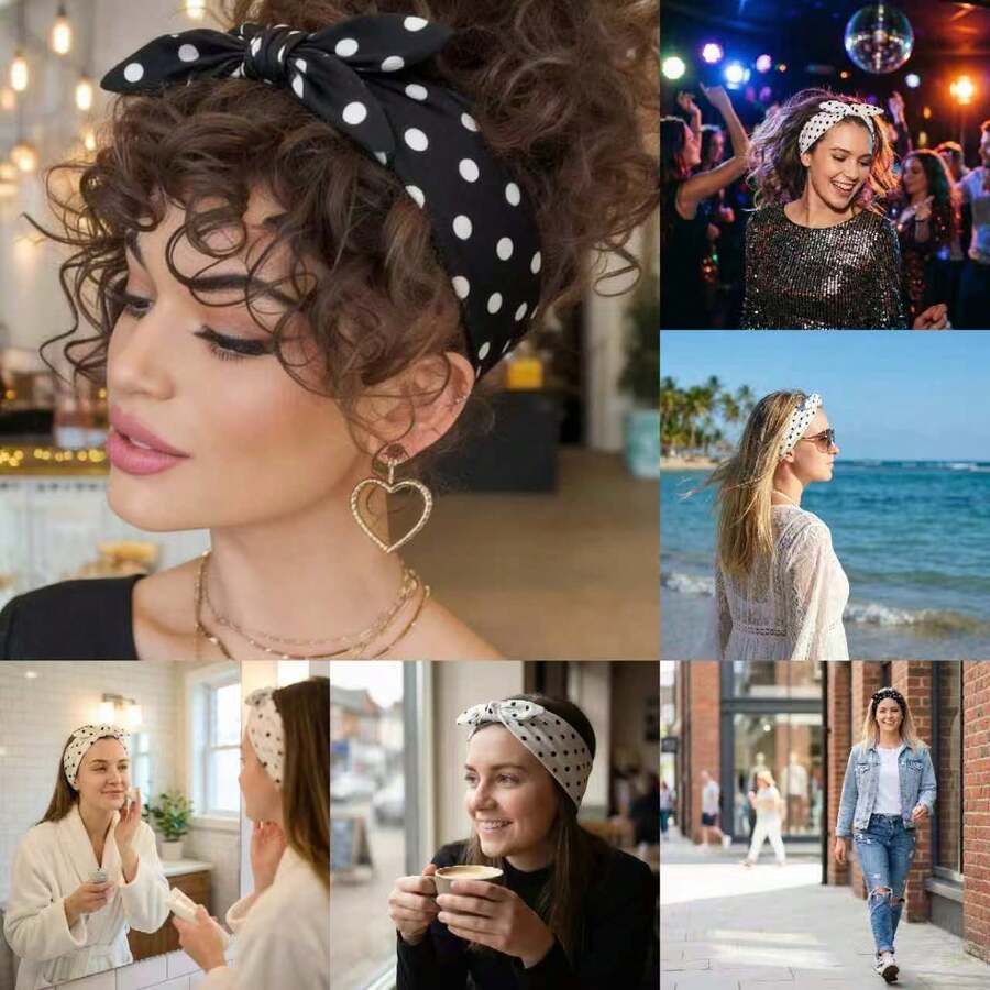1/3/6 piezas Diadema elástica suave con estampado de lunares para mujer, para yoga y deportes, uso versátil diario y ocasional, elegante accesorio para la cabeza adecuado para todas las estaciones y festividades - 6 piezas - Ver 1