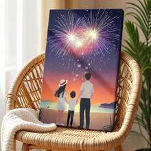 1pc Wrapped Framed Canvas Wall Art, Vintage Prints Poster, Valentine, Family On Beach, Fireworks Display, Night Sky - Modern, Painting, Warm Atmosphere, Illustrative Style, Perfect Gift Decor, Wall Art for Living Room Bedroom Office, Hanging Hardware Included - Wrapped Framed Canvas, Vertical - Lienzo enmarcado - Ver 3