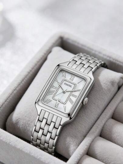  Đồng hồ nữ Fossil Raquel Quartz, mặt số 3 kim, vỏ thép không gỉ, kiểu dáng vuông, đường kính vỏ 26mm, mã ES5306.