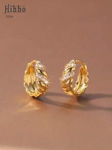 Hihho 1 Pair Twisted Zirconia Hoop Earrings, Gold/Silver Plated Luxury European And American Style Elegant Earrings, Braided Full Diamond Hoop Earrings, Classic Everyday Chic Jewelry - Knotted Earrings - View 9