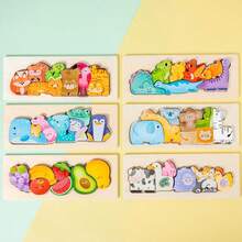 Children's Wooden 3D Puzzle Board Blocks, Parent-Child Interactive Educational Game, Multi-Theme Animal Cognitive Enlightenment Gift - Multicolor - View 4