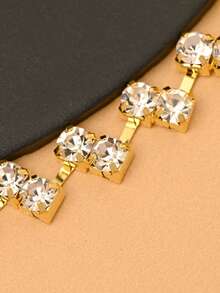 1pc New Luxury Minimalist Necklace For Women, Rhinestone Decor Delicate Choker Necklace, Versatile Fashion Accessory - Gold - View 5