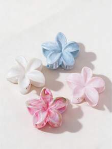 4pcs Macaron Color Marble Texture Flower Claw Clips, Bohemian Style Floral Hair Clips, Bun Hairstyle Accessories Set For Women Summer Outfits Beach Hair Claws - Multicolor - View 7