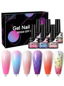 VOKY 6pcs Temperature Changing Nail Gel Polish Set, Formaldehyde & Lead-Free, UV/LED Cured, Nail Art Decoration, Suitable For Women's DIY At Home Or Use In Nail Salons Nails - Multicolor - View 13