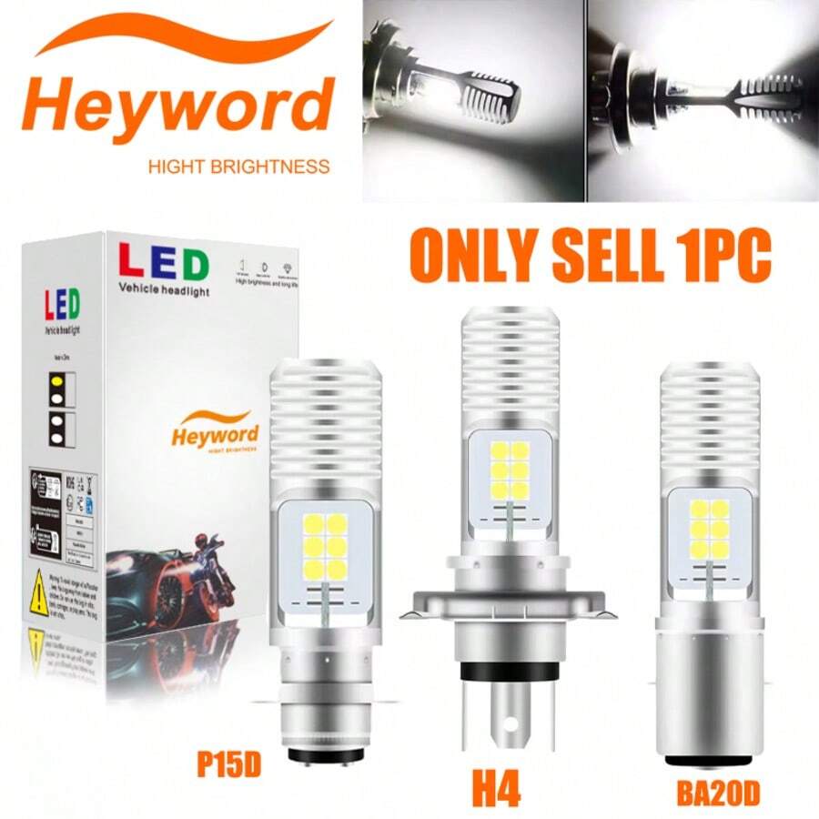 Heyword Hayward H4 H6 BA20D T19 P15D High/Low Beam LED Motorcycle Headlight Bulb, 3570 6000K White Light, Suitable For Scooter, Motorcycle, Bicycle - 1pcs - View 1