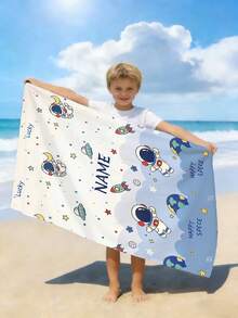1PC Personalized Space Astronaut Print Beach Towel, Custom Name Quick Drying Soft Towel, Cute Rocket Planet Pattern Towel For Beach, Pool, Vacation, Kids Gift 100% Polyester - Multicolor - View 3