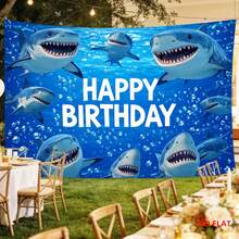 2D Flat - 2D Flat - A Large Tapestry Featuring A Cheerful Underwater Scene With Sharks, Perfect For Birthday Celebrations And Room Decor. Ideal For Bedrooms, Living Rooms, Meditation Spaces, Offices, And Party Settings - 1PC - View 8