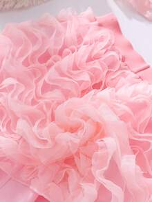 Toddler Girls' Elegant Princess Style Ruffled Mesh Vest Top And Matching Solid Color Mesh Skirt 2-Piece Set, Summer - Pink - View 7