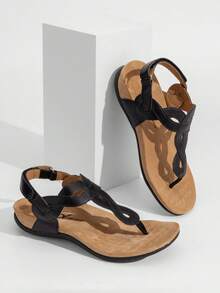 Athlefit Women's Orthopedic Arch Support Sandals Comfortable Thong T-Strap Orthotic Casual Flat Sandals - màu đen - Xem 2