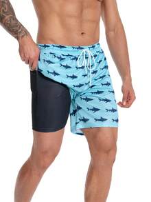 JUNBAOSS Mens Swim Trunks With Compression Stretch Beach Shorts Quick Dry With Pockets No-Chafing Board Shorts, Breathable Fit Hawaii Beach Shorts Swimwear Bathing Suits - Baby Blue - View 1