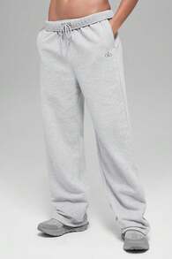 Alo Yoga Pantalón de chándal de pierna recta Alo Accolade, look oversize, gris jaspeado, unisex - Gris Claro - Ver 3