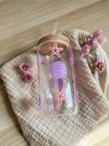 Cốc cà phê đá Purple Shell có ống hút, cốc thủy tinh trong suốt chịu nhiệt, cốc trà sữa cà phê có ống hút, cốc uống nước di động có nắp và ống hút. - Nhiều màu - Xem 6