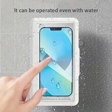 1pc Shower Phone Stand, 360 Rotation, Touch Shower Phone Stand Box Bathroom Bath Waterproof Anti-Fog Phone Stand Kitchen Perforation-Free Storage RackSuitable For Bathroom Kitchen Walls, Compatible With IPhone1516 14 13 12 11 Pro Max XS XR Up To 6.8 Inches - White - View 5