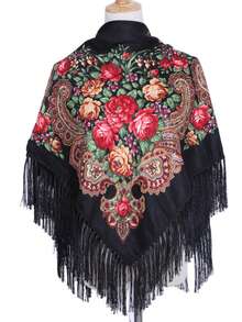 160cm*160cm Lenço Quadrado Tradicional Vermelho e Multicolorido Plus Size para Mulheres, Lenço Quente e da Moda com Decoração de Borla para Inverno, Essencial para Viagens, Toalha de Praia - Multicolorido - Visão 15