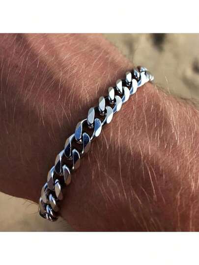 1 pieza Pulsera minimalista de eslabón cubano de acero inoxidable para hombre