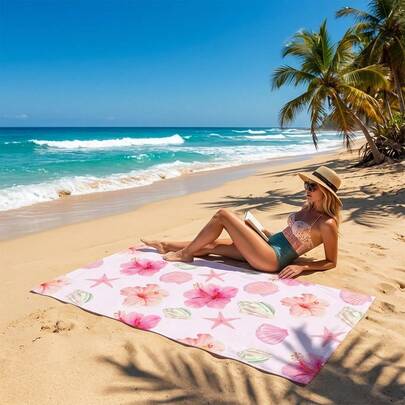 1条柔软热带芙蓉花图案超细纤维沙滩巾，适用于海滩、游泳池、露营、旅行、浴室、健身、瑜伽等场合。这款超细纤维毛巾柔软舒适，吸水性强，轻便易携，防风防晒，是夏季旅行防沙、假日浴室装饰的理想之选。拥有它，您一定会后悔！夏季必备！