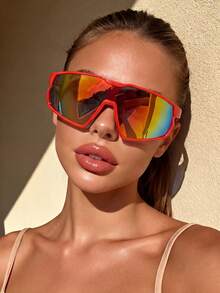1 paire de lunettes de sport colorées à grand cadre rouge unisexe, convenant aux activités de plein air, aux voyages, aux accessoires d'été, au style sportif, à la conduite, aux festivals, à la plage, aux festivals de musique électronique, aux sorties, aux vacances, aux voyages en famille, avec protection UV, pour le golf, la randonnée, les tenues élégantes, les accessoires de style de rue, les sports, les fêtes, le style de rue, la pêche, les activités de plein air, les vacances, la protection solaire - couleur - Voir 4