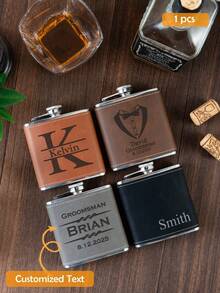 1pc Personalized Leather Flask, Customized Flask, Father's Day Gift, Essential For Father's Day, Boyfriend Gift, Customized Father's Day Gift, Birthday Gift, Boyfriend Birthday Gift, Customized Leather Flask, Engraved Leather Flask, Personalized Groomsman/Bridesmaid Flask, Unique Groomsman/Bridesmaid Gift, Wedding Bachelor Party Proposal Gift - Multicolor - View 2