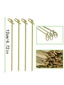 100pcs/200pcs/50pcs(+/-5pcs) 12CM Barbecue Bamboo Skewers Toothpicks, Sandwiches Burgers Fruits Desserts Decorative Skewers For Appetizers Party Supplies,Bbq,Picnic,Camping,Garden,Patio,Outdoor,Garden Decor,Outdoor Decor. - Knotted 12CM - View 8