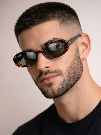 1 Pair Men's Small Oval Leopard Print Vintage Fashion Glasses