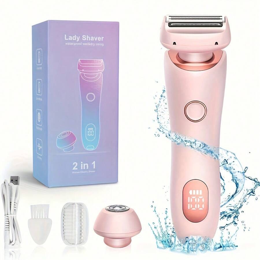 Dual Head Women's Electric Shaver, Wet & Dry Painless Bikini Trimmer, USB Rechargeable Electric Razor For Women & Men, Full Body Hair Removal Device For Private Pubic, Armpit, Legs & Facial Hair