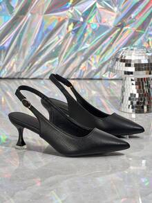 MonaNise Tacones altos de punta, sandalias de tacón bajo con corte en V y punta cerrada para mujeres - Negro - Ver 8