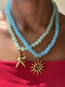 Multi-Layer Beach Vacation Necklace For Women, Fashion Starfish & Shell Beaded Necklace, Bohemian Ocean Series - Necklace - View 4