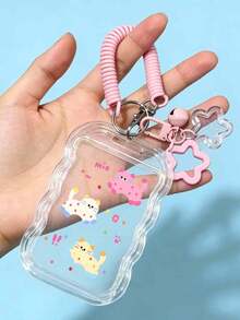Transparent Cat Pattern Card Holder With Retractable Lanyard And Wrist Strap - Made Of Clear PVC Material, With Safety Lock Mechanism, Anti-Theft Design, Durable For Student ID, Meal Card, Access Card, Etc. - Multicolor - View 7