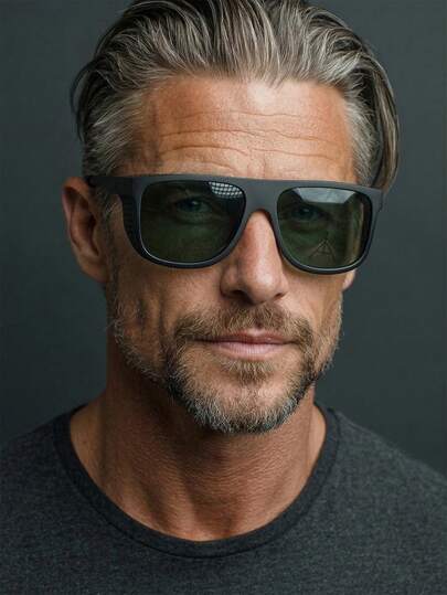 1 Pair Men's Black Square PC Frame Vintage Solid Color Personalized Outdoor Travel Casual Fashion Glasses