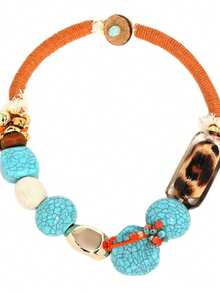1pc Bohemian Style Necklace With Blue-Green Crackle Beads & Leopard Print Decor, Brown Braided Rope Necklace, Suitable For Women's Daily Wear - Multicolor - View 4