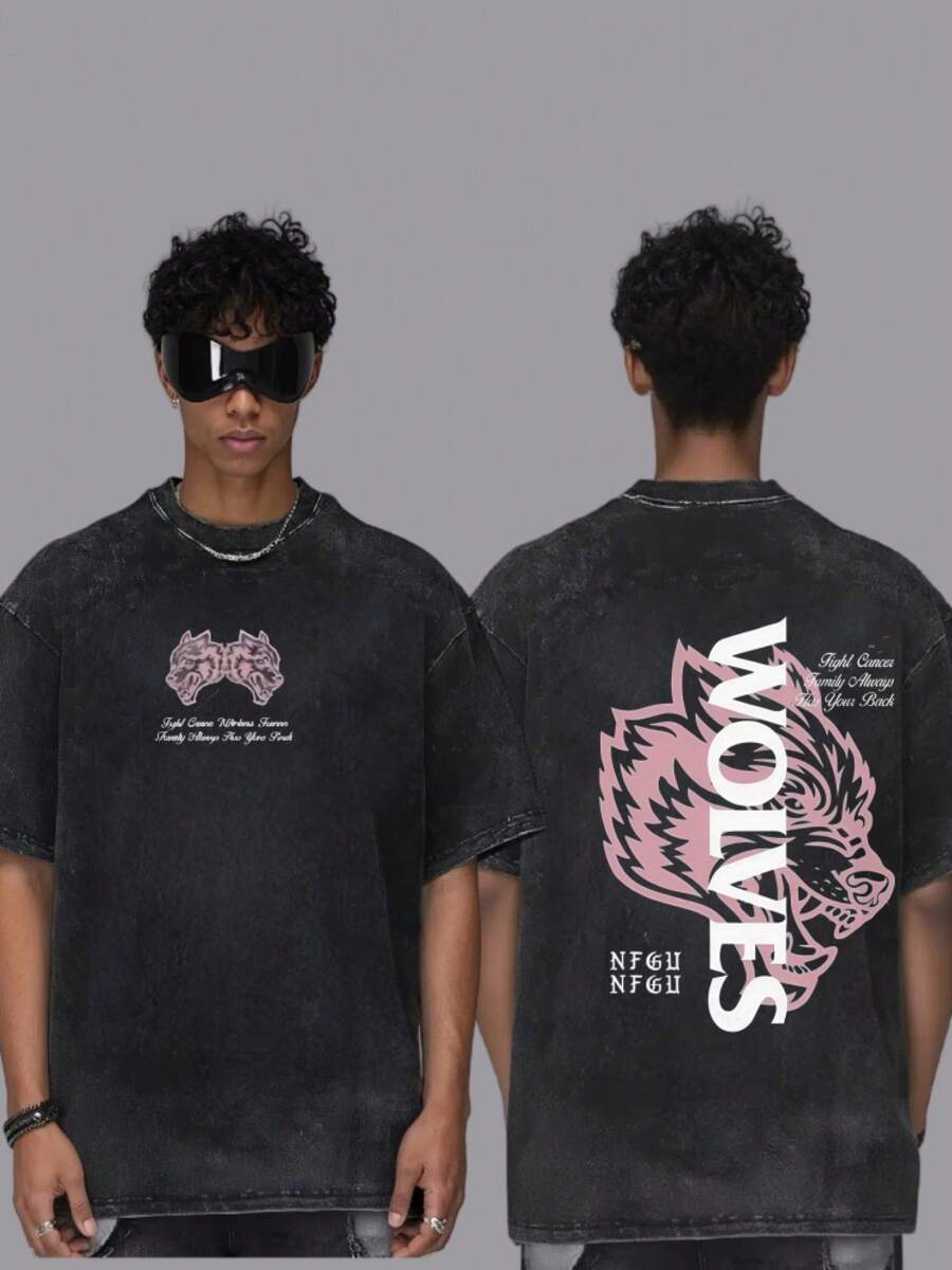 Summer Tops, Spring Outfits For Women, Darc Wolves Vintage Washed T-Shirt For Men, Perfect For Gym And Bodybuilding, Oversized Summer Fitness Tee For Workouts, Spring Outfits For Women, Tops, Summer Clothes. - B - 查看 1