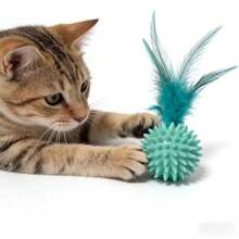 Pet Feather Toy Ball With Elasticity, Interactive Cat Toy Ball, 4 Colors Soft Feather Play Ball For Kitten Cats Indoor Playing - Random Color - View 5