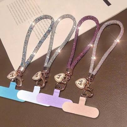 1条奢华水钻手机挂绳，蝴蝶心形吊坠腕带，可拆卸心形扣手机链，户外旅行购物防丢腕绳，春季礼物，适合生日派对、徒步旅行等场合