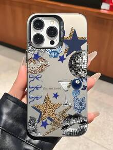 Blue & Gold Leopard Print Disco Retro Collage TPU Phone Case For IPhone 17 Pro Max/17 Pro/16 Pro Max/16 Pro/16/15 Pro Max/15 Pro/15/14 Pro Max/14/13 Pro Max/13 Pro/13/12 Pro Max/12 Pro/12/11 Multi-Camera Version, Leopard Disco Ball Billiard Red Lips, Dust-Proof, Waterproof, Shock-Proof, Anti-Fall Soft Shell - Multicolor - View 1