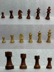 1 Juego de 32 piezas de ajedrez de plástico sólido con textura de grano de madera, portátil, disponible en varios tamaños - Multicolor - Ver 7