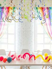 6pcs, Each 75cm / 29.5in In Length. Colorful Ceiling Vortex Aluminum Foil Decorative Hanging Plastic Ribbons. Theme Vortex Decorations For Parties, Weddings, Birthdays, Graduations. - View 6