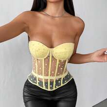 Retro Polka Dot Corset Top Featuring Structured Boning & Clean Silhouette, Versatile Pink & Black Shapewear For Effortless Styling From Seaside Escapes To Daily Wear - 白色 - 查看 6