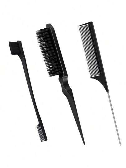 3pcs Women Hair Styling Brush Set, Including Back Comb, Tail Comb, Side Comb, Suitable For Voluminous Hairstyles, Backcombing, Side Brushing