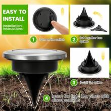 VOLACI 4/8/10/12 Pcs Mini Solar 8LED In-Ground Lights, Outdoor Stainless Steel Solar Ground Lights, Solar Pathway Lights For Yard, Garden, Walkway, Driveway, Solar Landscape Lighting, Solar Powered, No External Power Source, Suitable For Outdoor Use - Multicolor - View 8
