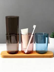 1pc Transparent Rinse Cup, Plastic Bathroom Cup, Reusable Drinking Cup, Elegant Transparent Rinse Cup, High-End Couple Toothbrush Cup, Suitable For Home And Bathroom Use - Multicolor - View 3