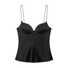 DEEKA Spring/Summer New Women's Fashion Sexy Lace Satin Top - Black - View 4