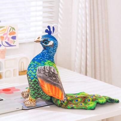 Realistic Plush Peacock Doll, Adorable Expression, Delicate Stitching, Smooth Soft Fabric, Comfortable Texture, Pilling Resistant, Realistic Cute Design, Suitable As Decor Or Gift, Harmonious Color Combination, Soft And Fluffy, Great Birthday Or Souvenir Gift